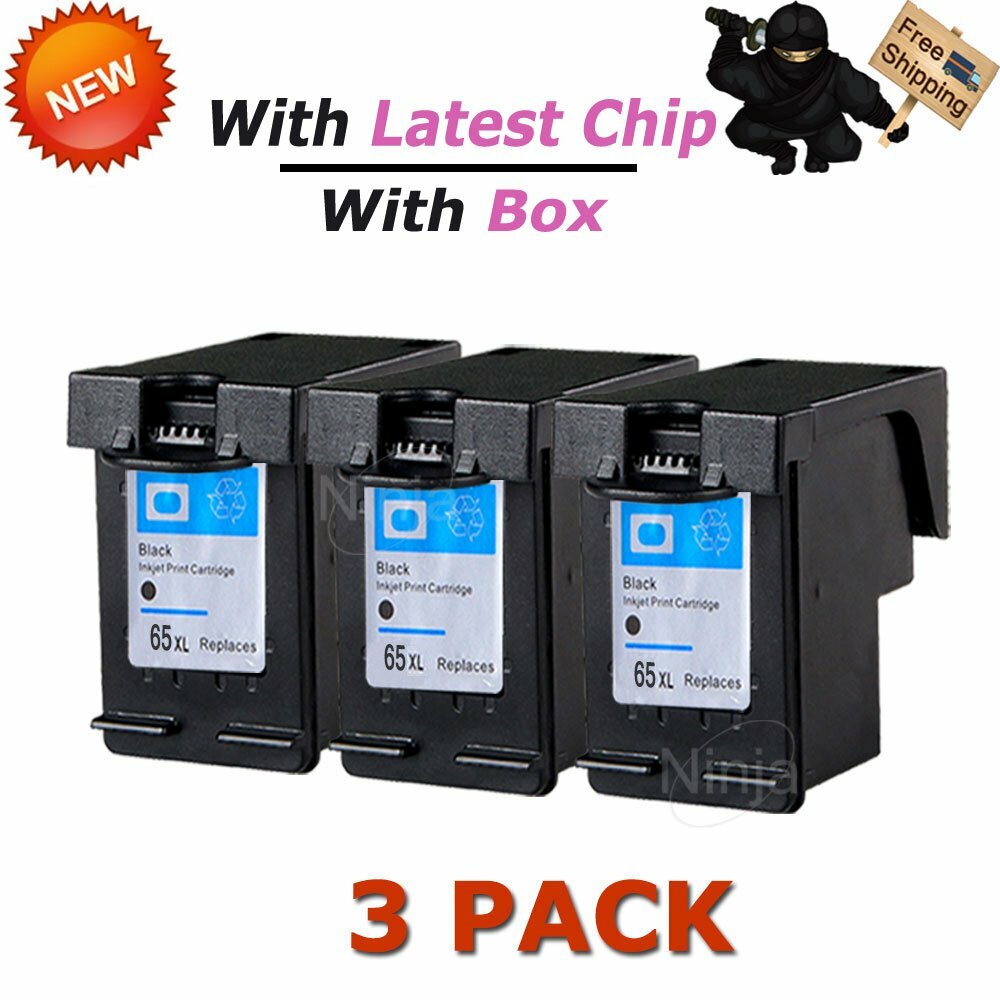 3 Pack 65XL Black Ink Cartridges for HP DeskJet 2622 2652 3720 ENVY 5010 Printer