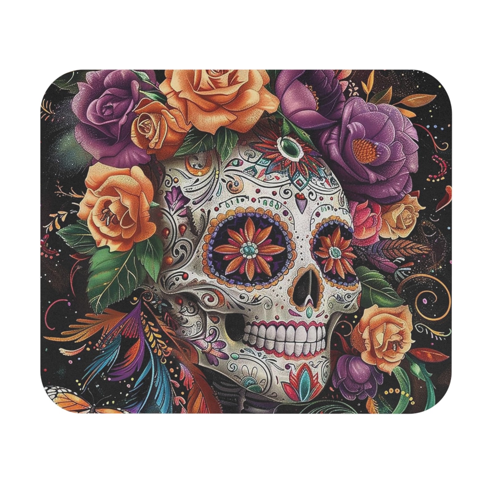 Sugar Skull Floral Mouse Pad Day of the Dead Calavera Flowers Horror Customize 