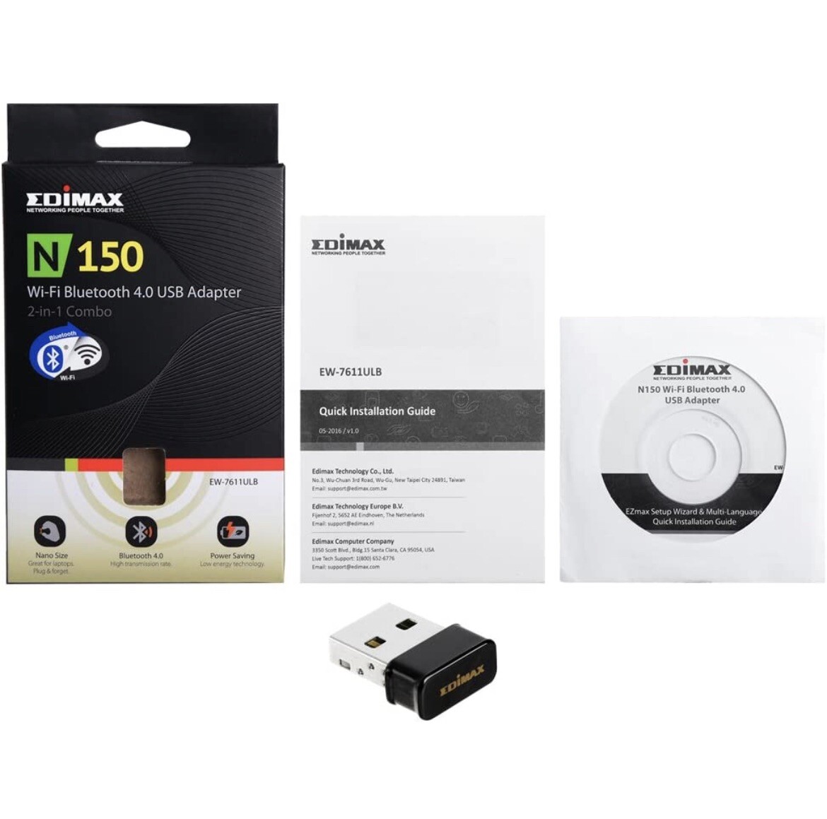 2-in-1 Wi-Fi & Bluetooth 4.0 Nano USB Adapter Win 7/8/10 & Some Mac OS Open Box
