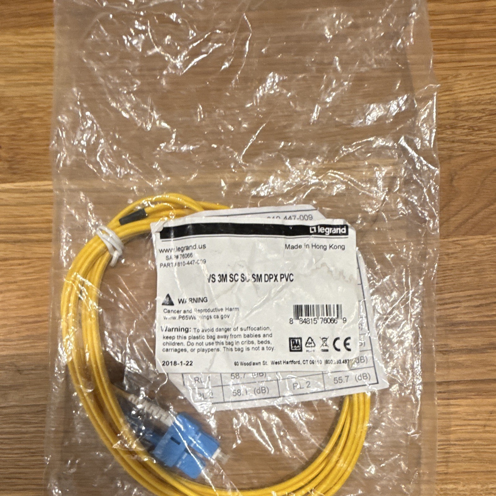 Legrand VS 810-447-009 3m SC-SC Duplex Single-Mode Fiber Cable Yellow