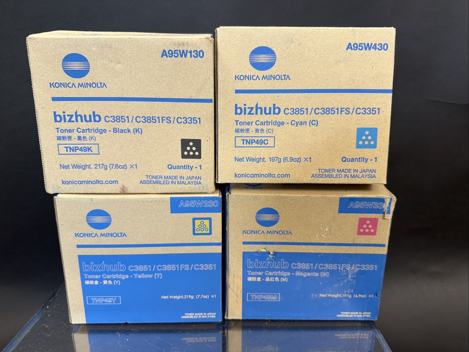 Genuine Konica Minolta Toner Cartridges A95W130, 230, 330, 430, Black,... Sets 4