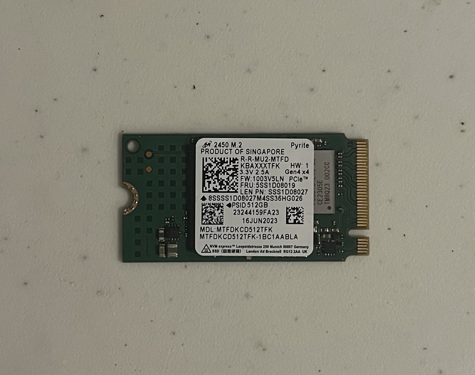Micron 2450 512GB M.2 2242 PCIe Gen4 x4 NVMe SSD MTFDKCD512TFK 96% HEALTH