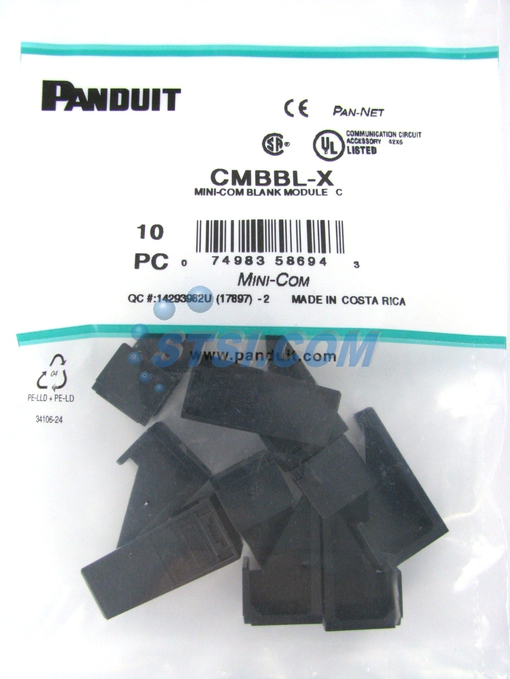 Panduit CMBBL-X Mini-Com Blank Module, 10-Pack, Black ~STSI