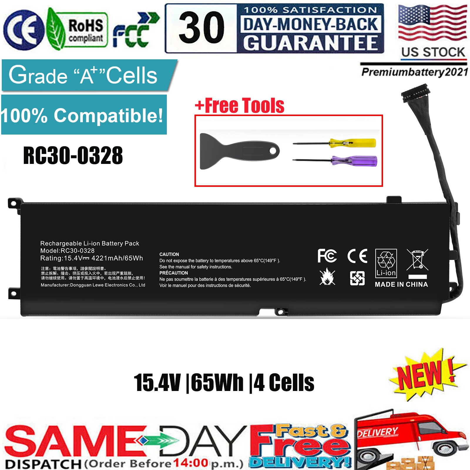 ✅RC30-0328 65Wh Battery For Razer Blade 15 Base 2020 2021 RZ09-0328 RZ09-0369