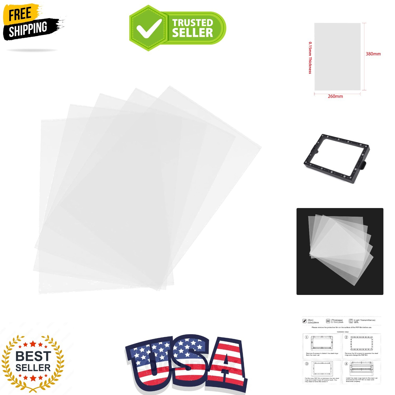 6 PCS FEP Film 3D Printer Accessories Spare Parts, FEP Film for ELEGOO Jupite...