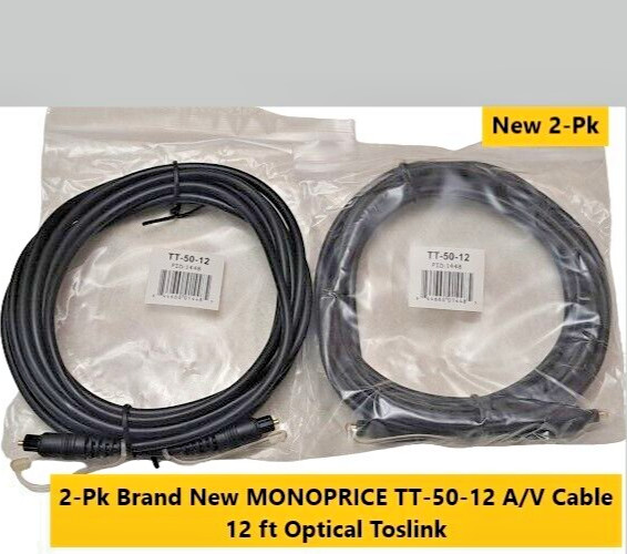 2-Pk New MONOPRICE TT-50-12 A/V Cable Optical Toslink 12ft PID 1448