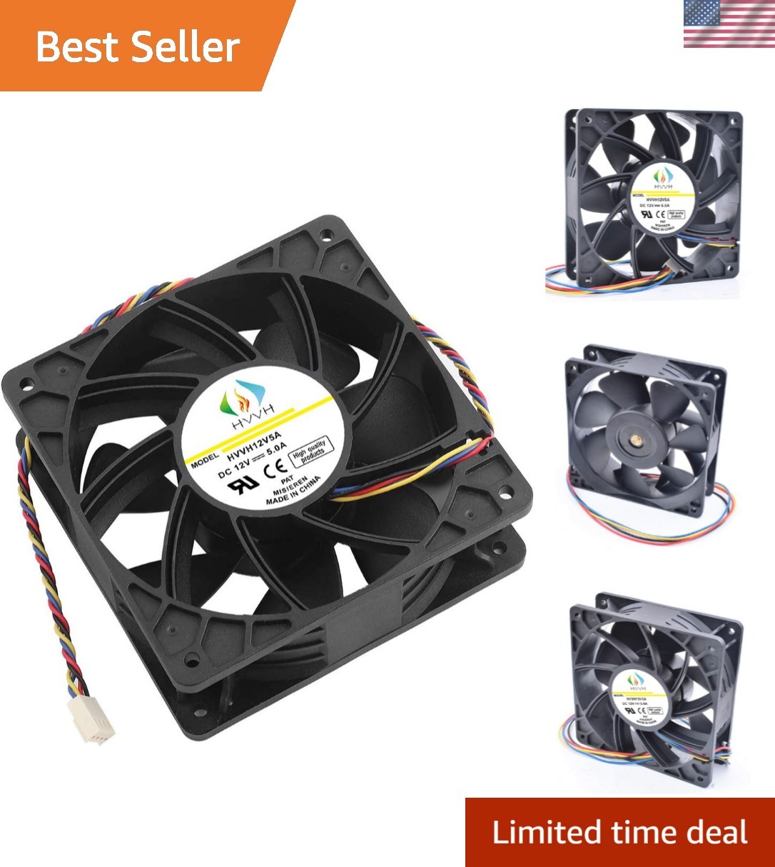 Dual Ball Bearings High Speed Durable 4 Pin DC 12V 5A 7000 RPM Cooling Fan Br...