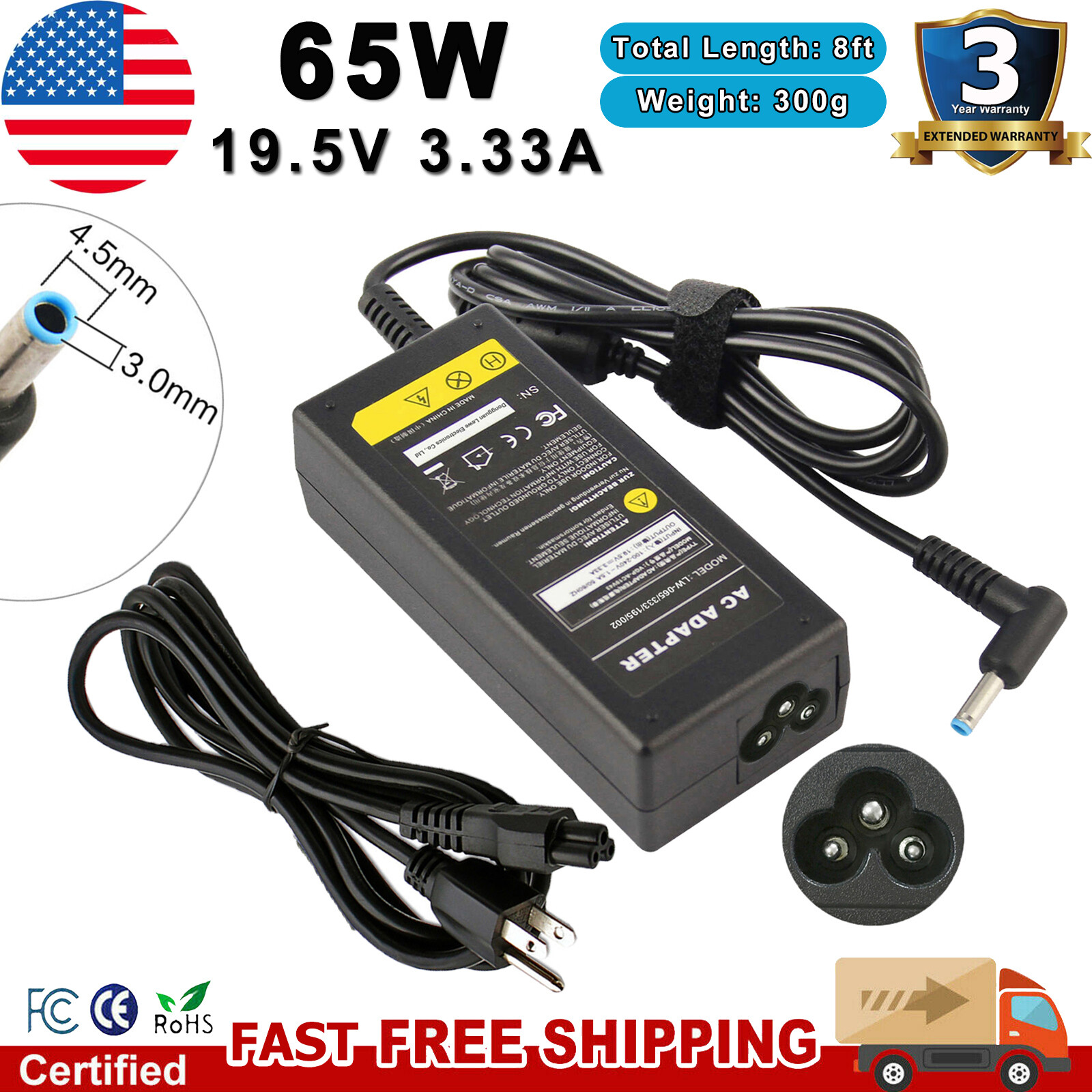 65W AC Adapter Charger For HP Chromebox CB1-014 14-Q029WM Power Supply Cord US 