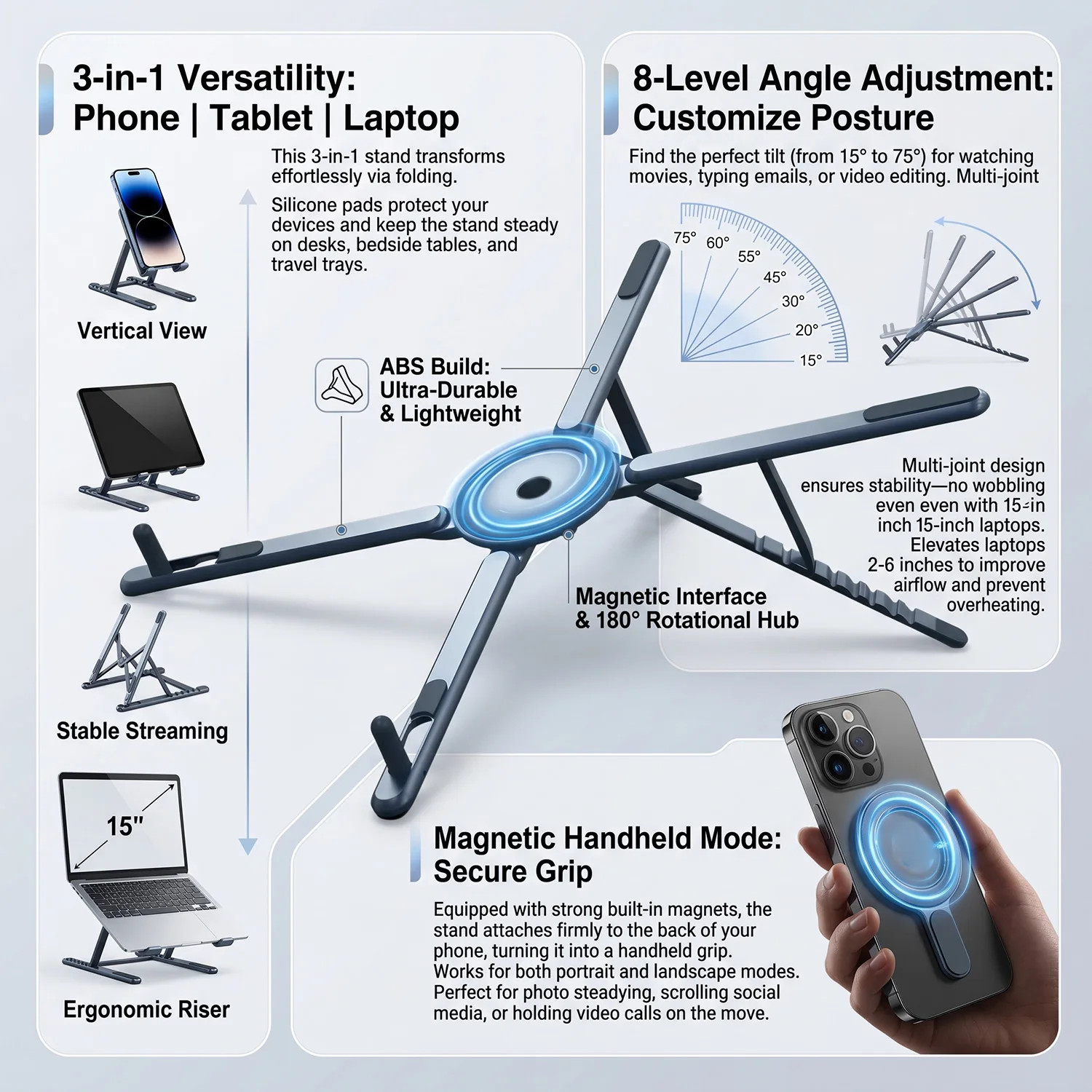 Foldable Aluminum Laptop Stand Portable Ergonomic Cooling Notebook Holder