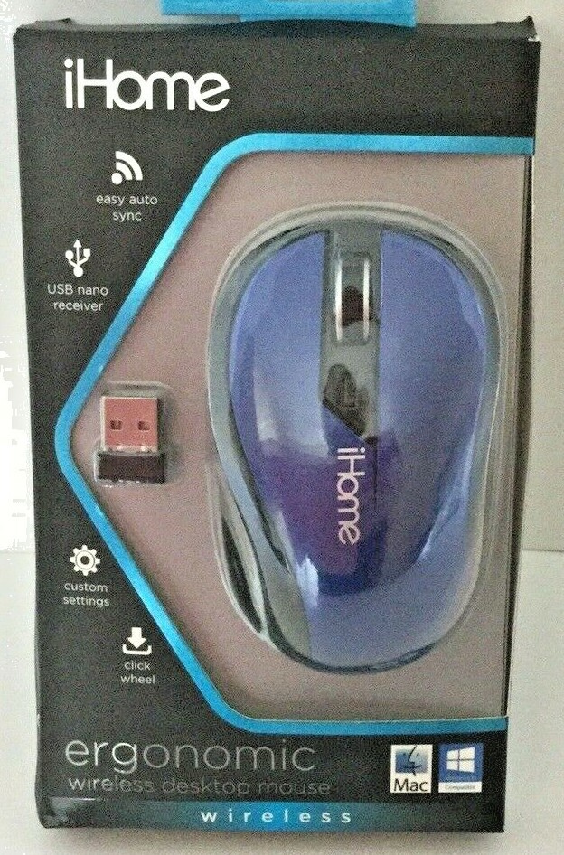 New IHome Ergonomic Wireless Desktop Mouse Blue