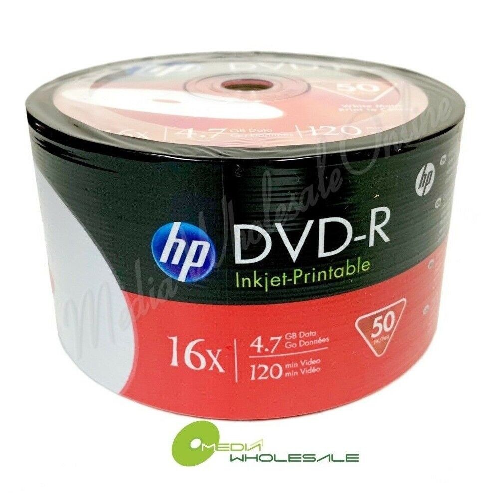 1200 HP Blank 16X DVD-R DVDR White Inkjet Printable 4.7GB 120Min Disc 24x50pk