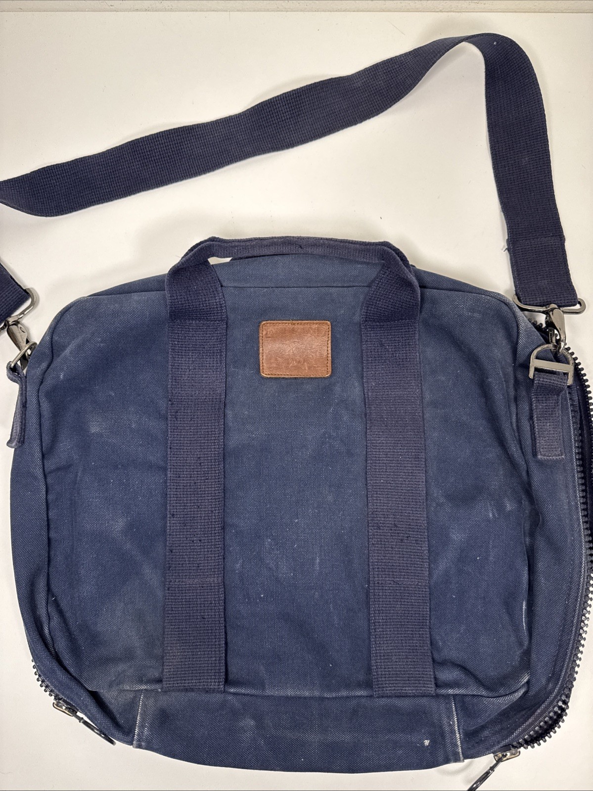 Vintage Lands End Messenger Bag Canvas Laptop Case Sun Faded Blue USA Made