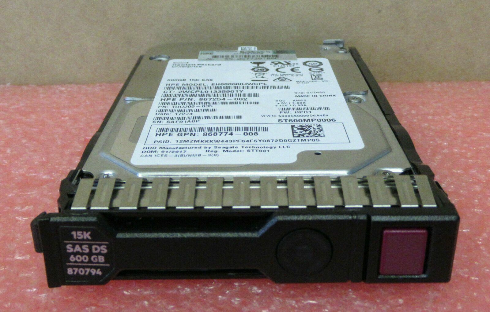 870757-B21 HP 600GB 12G SAS 15K rpm 2.5" SFF Smart Carrier Hard Drive 870794-001