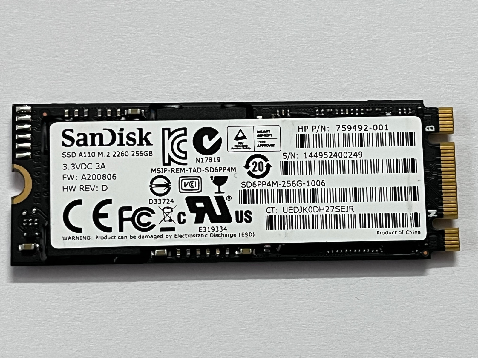 Sandisk A110 SSD SD6PP4M-256G-1006 M.2 2260 256GB PCIe NVMe for HP Zbook GLaptop