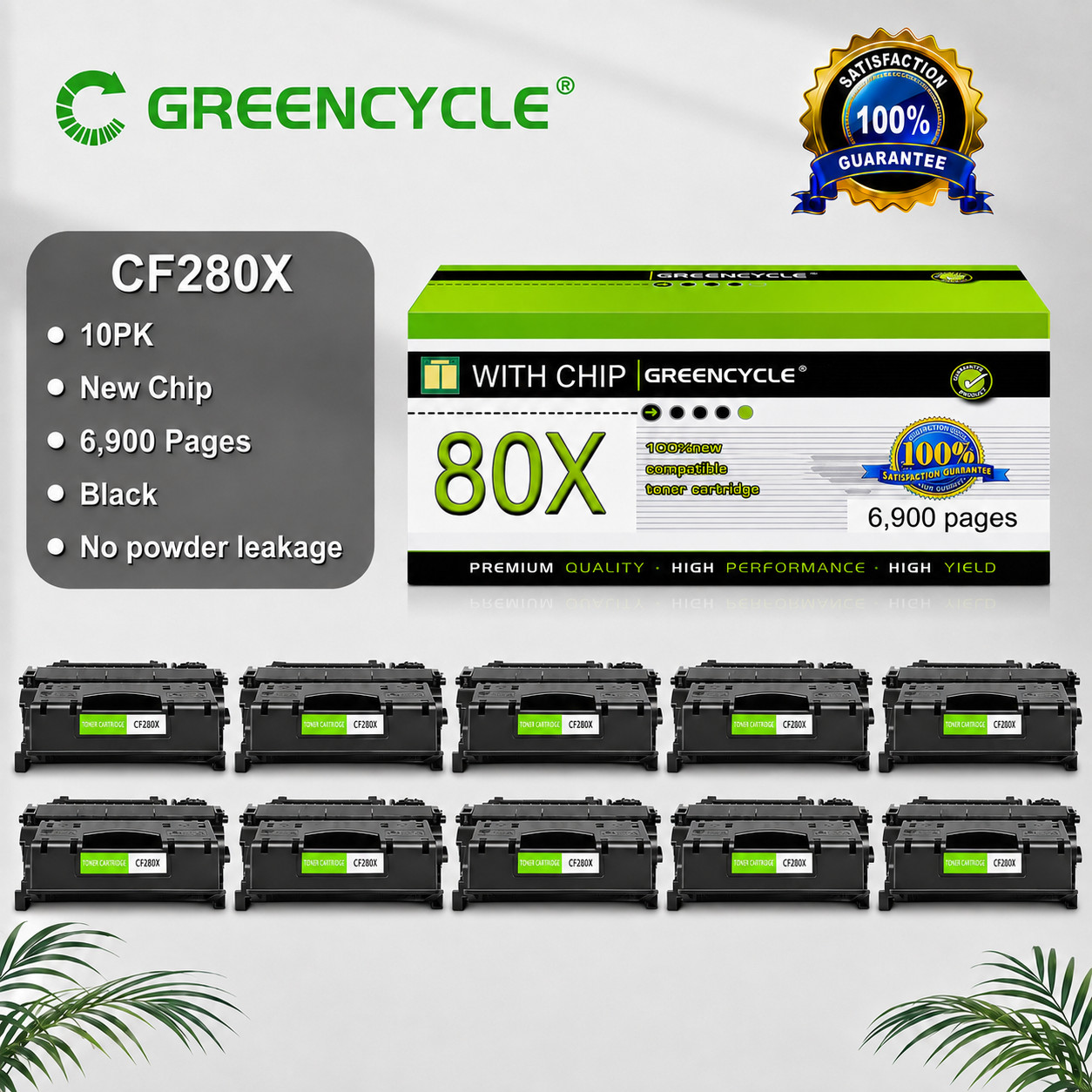 10 Pack Toner Cartridge for HP M401dn M401n M425dn M401a M401dw 80X CF280X Black