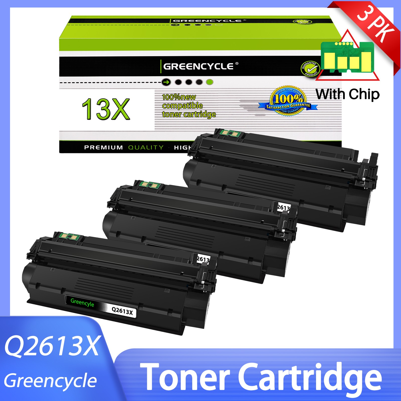 3PK Black High Yield Q2613X 13X Toner for HP LaserJet 1300 1300N 1300XI Printer