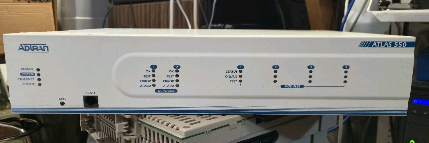 Adtran Atlas 550-1200305L2 NO RACK EARS (TSTD) w/modules (Non-Working RTC/NVRAM)