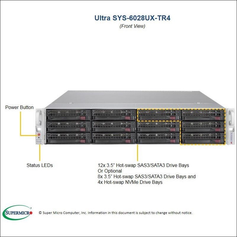 2U 12 Bay SuperMicro RAID Server SYS-6028UX-TR4 2x Xeon 12 Cores 64GB RAM 6xPCIA