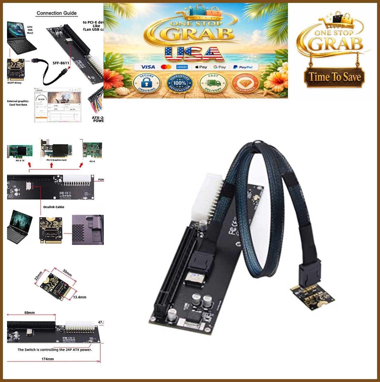 OCuLink Adapter SFF-8612 to PCIe 4.0 M.2 M-Key Cable eGPU External Graphics