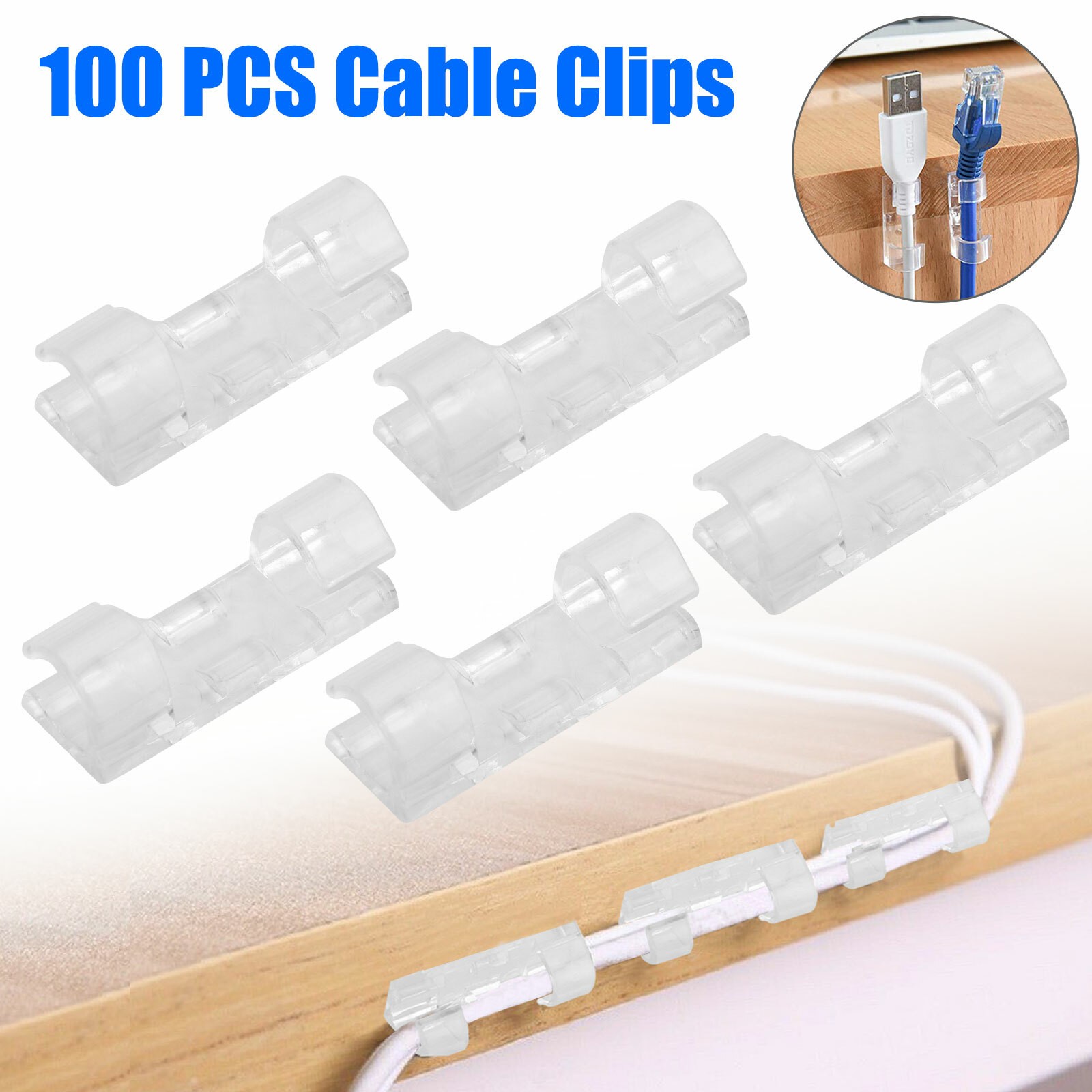 100pcs Self-adhesive Wire Organizer Finisher Wire Clamp Cable Clip Holder Clear