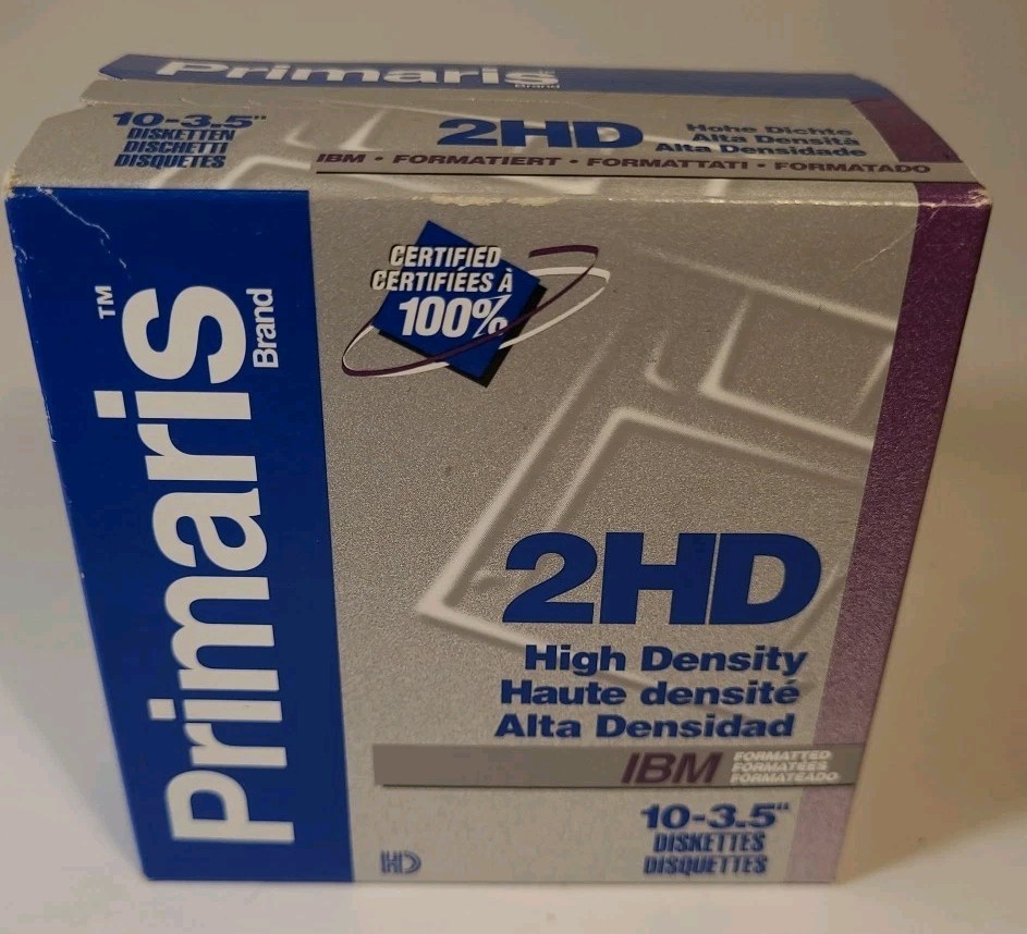 Sealed Primaris 3.5" IBM 2HD High Density Diskettes 10 Floppy Disks Unopened New