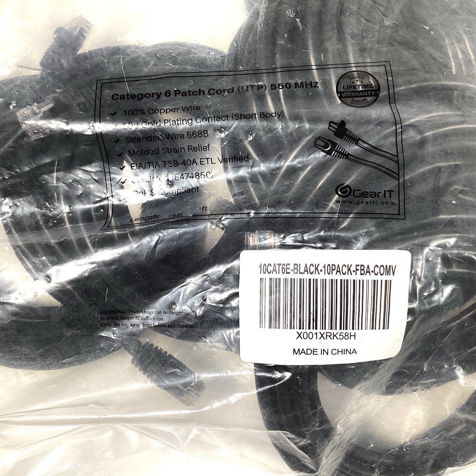 Cat 6 Ethernet Cable Pack - 10-Pack 10 ft Cat6 Ethernet Patch Cables | RJ45 N...