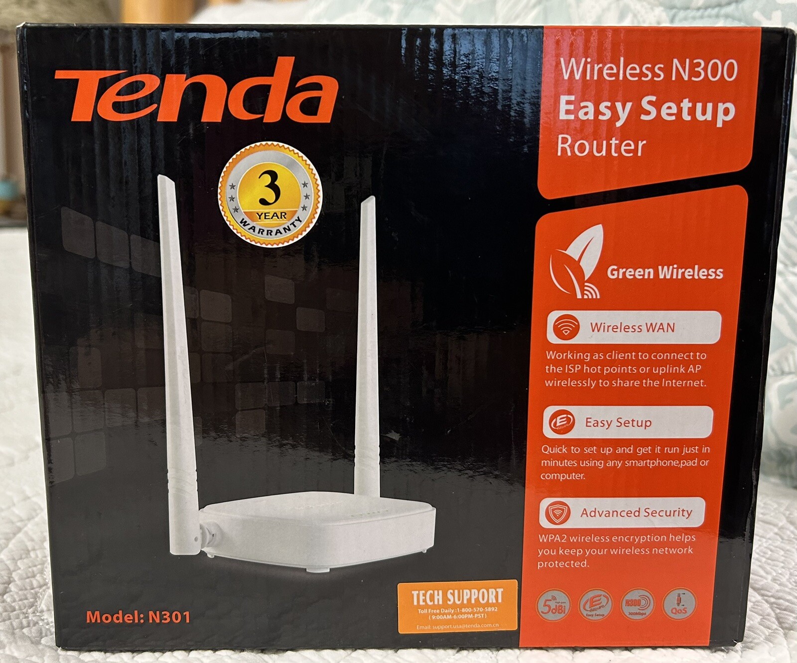 NEW IN BOX TENDA  MODEL N301 WIRELESS WIFI N300 EASY SETUP ROUTER