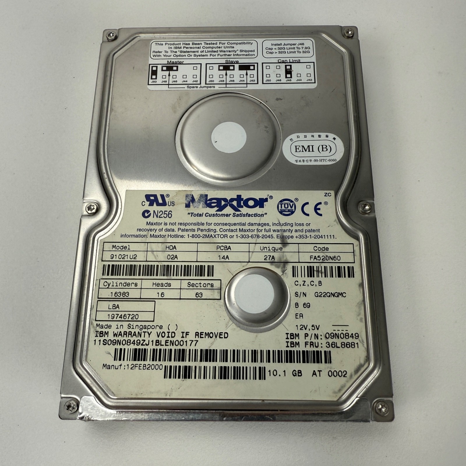 Maxtor N256 Model 91021U2 3.5 Inch Hard Drive NOS