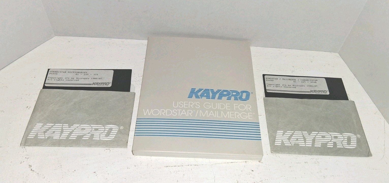 Kaypro WordStar 3.3 MailMerge CorrectStar Disks + Users Manual Matched Set