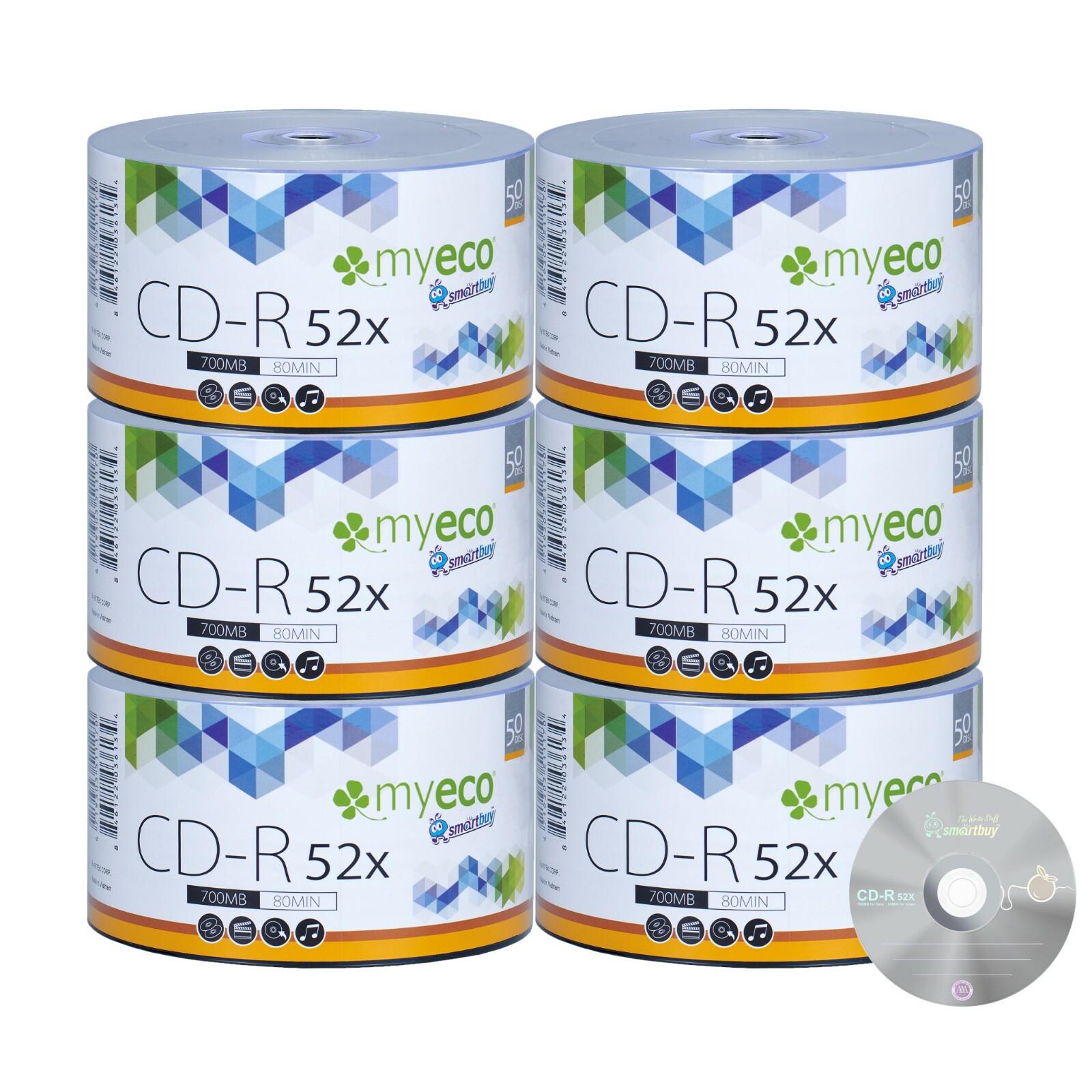 300 Pack MyEco CD-R CDR 52X 700MB 80Min Economy Logo Blank Recordable Media Disc
