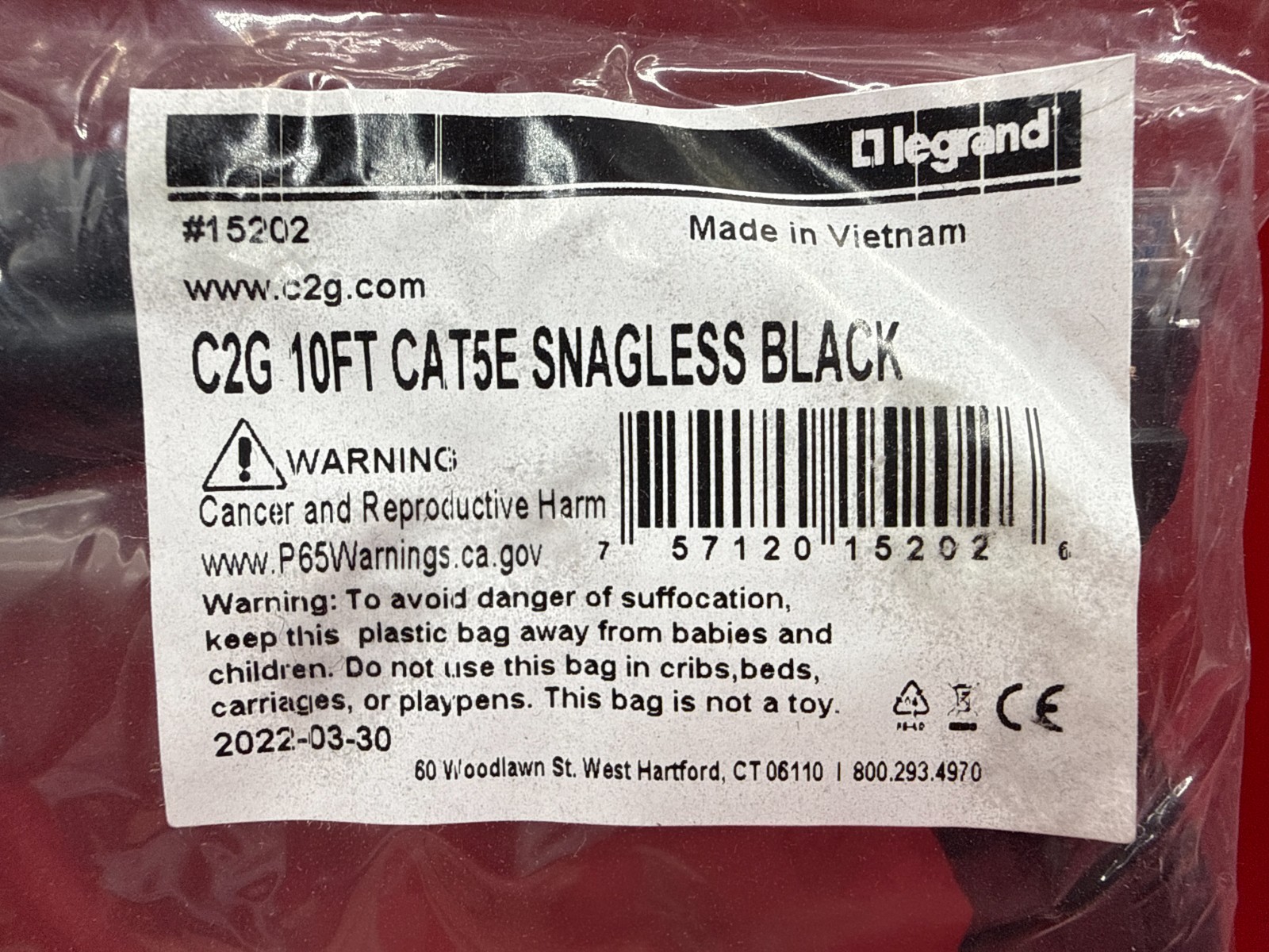 C2G Cat5e Snagless Black Ethernet Patch Cable 10ft 15202 ✨❤️✨✨❤️✨ BRAND NEW