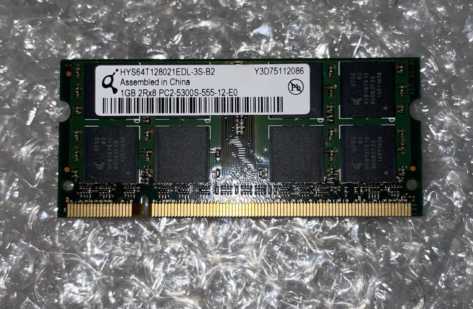 HYS64T128021EDL-3S-B2 QIMONDA LAPTOP MEMORY 1GB 2RX8 PC2-5300S-555-12-E0 (CA63)