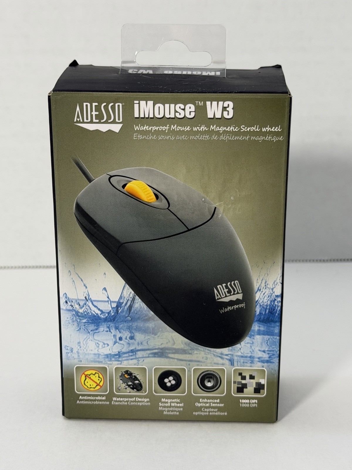 Adesso iMouse W3 Waterproof Antimicrobial Mouse with Magnetic Scroll Wheel