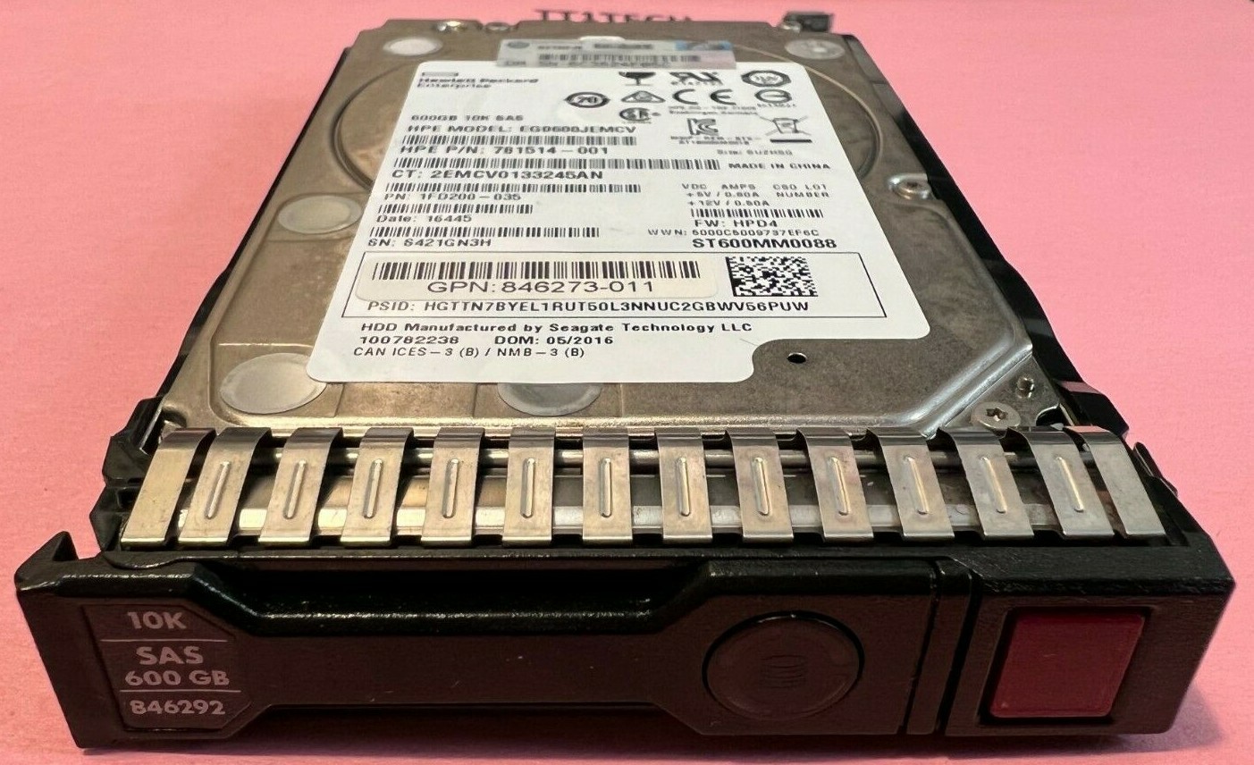 781514-001 HP 600GB 12G SAS 10K 2.5IN SC HDD 846267-B21 846292-001 846273-011 