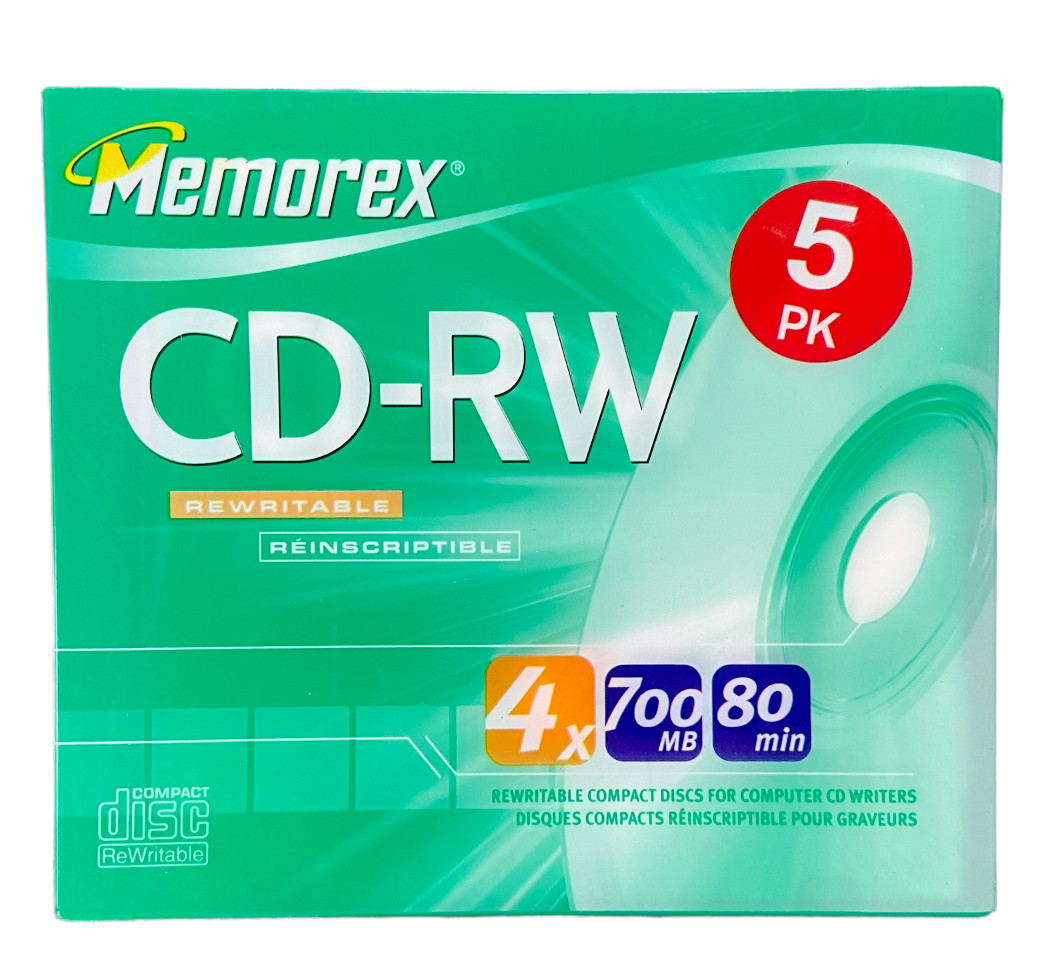 NOS Memorex CD-RW Rewritable Reinscriptable Compact Discs 5-PK 4x 700 MB 80 Min
