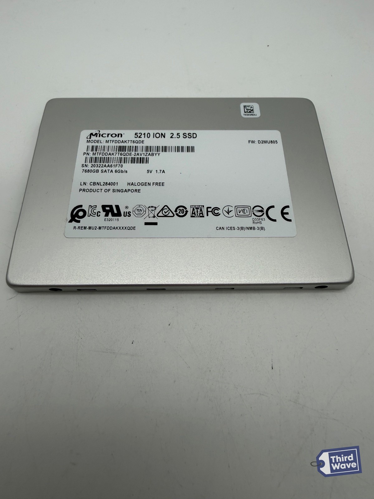 Micron 5210 ION SSD 7.68TB SATA III 6Gb/s QLC 2.5in MTFDDAK7T6QDE