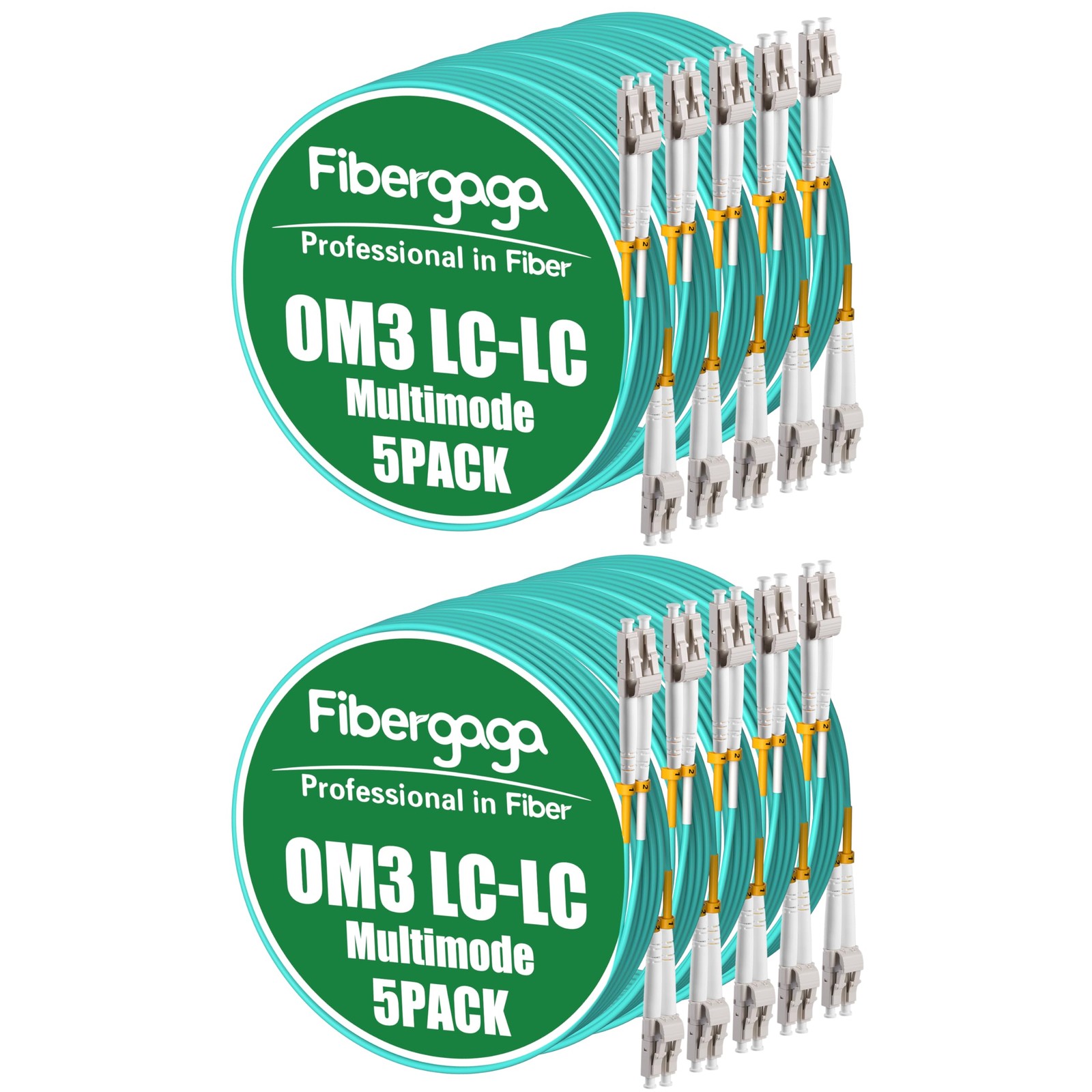 Fibergaga LC to LC OM3 Fiber Patch Cable 0.5M(1.6ft) 10Pack