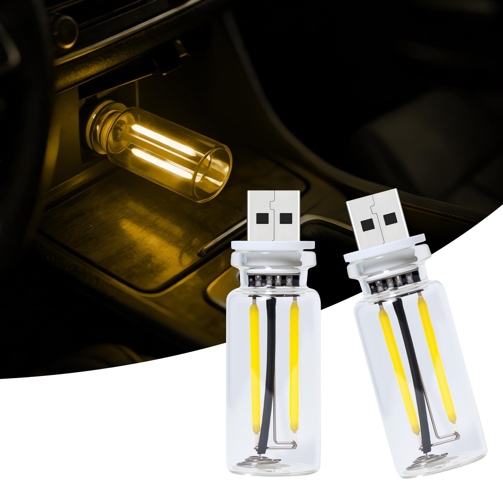 Ligrel 2pc Yellow USB Car Interior Ambient Lights