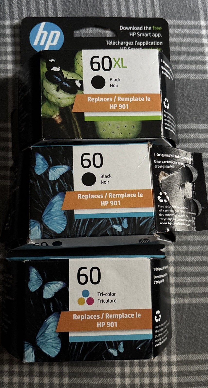 3 - HP 60XL/60 Black & 60 Tri-color Ink Cartridges - Open Box