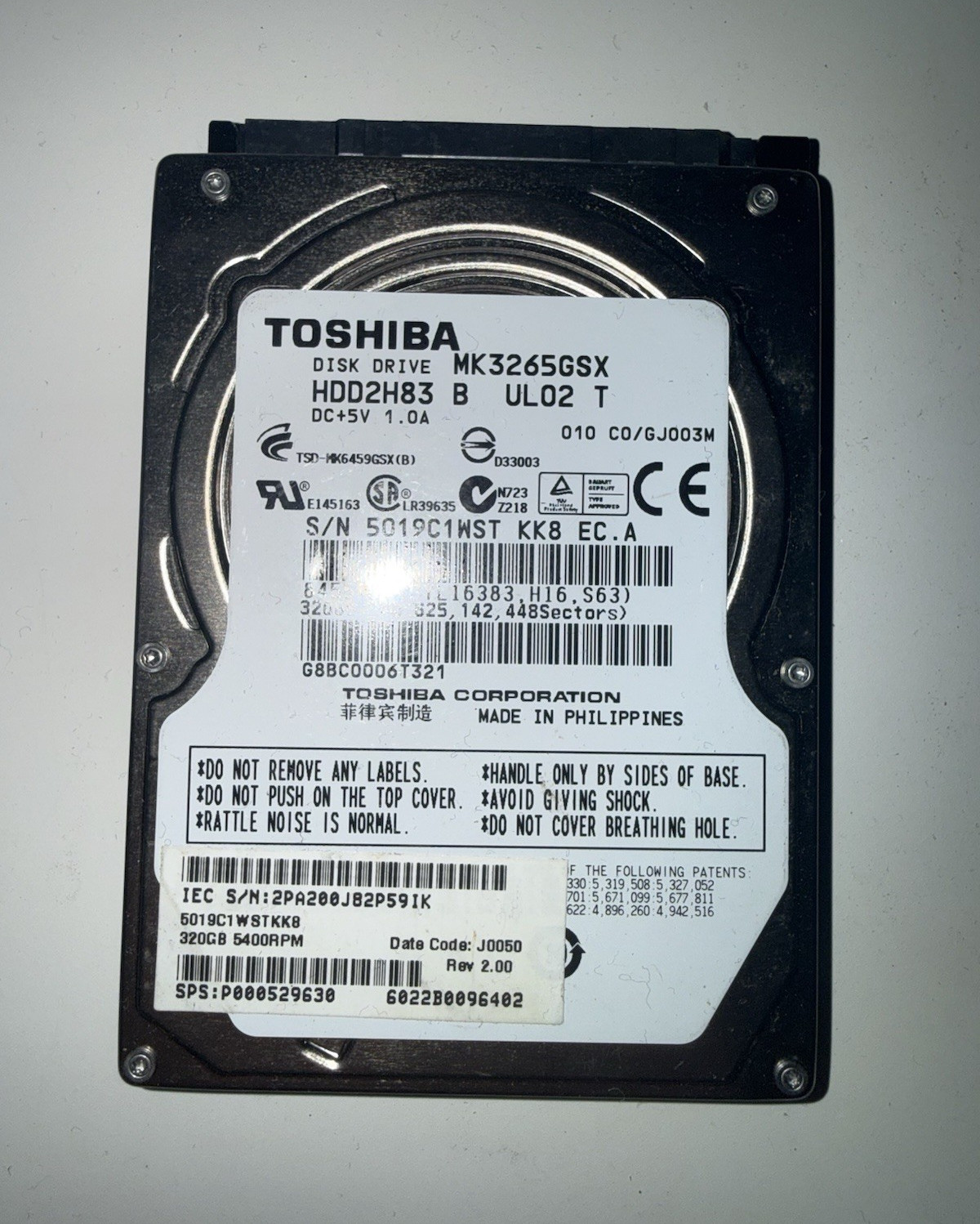 Toshiba MK3265GSX 320GB 2.5in SATA I 5400RPM 8MB Internal Laptop HDD