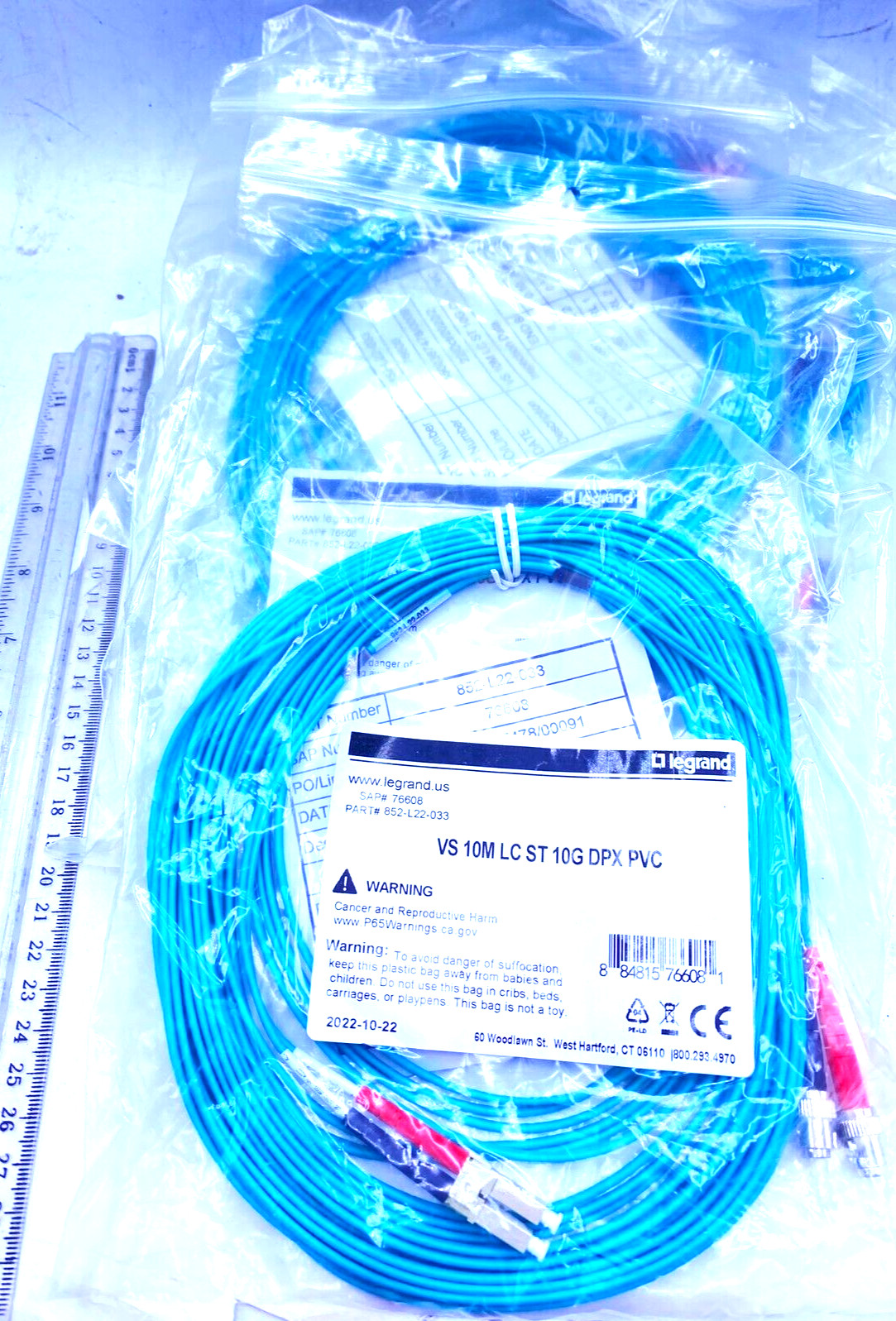 Legrand Quiktron Lot of 9 Fiber Patch Cable VS 10M LC ST 10G DPX PVC 852-L22-033