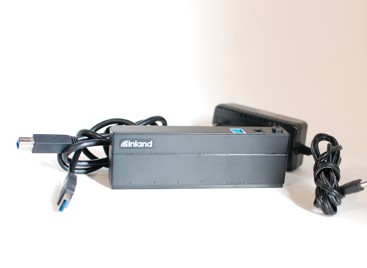 Inland 7-Port USB 3.0 Powered Hub 5Gbps SuperSpeed USB Hub with Power Adapter