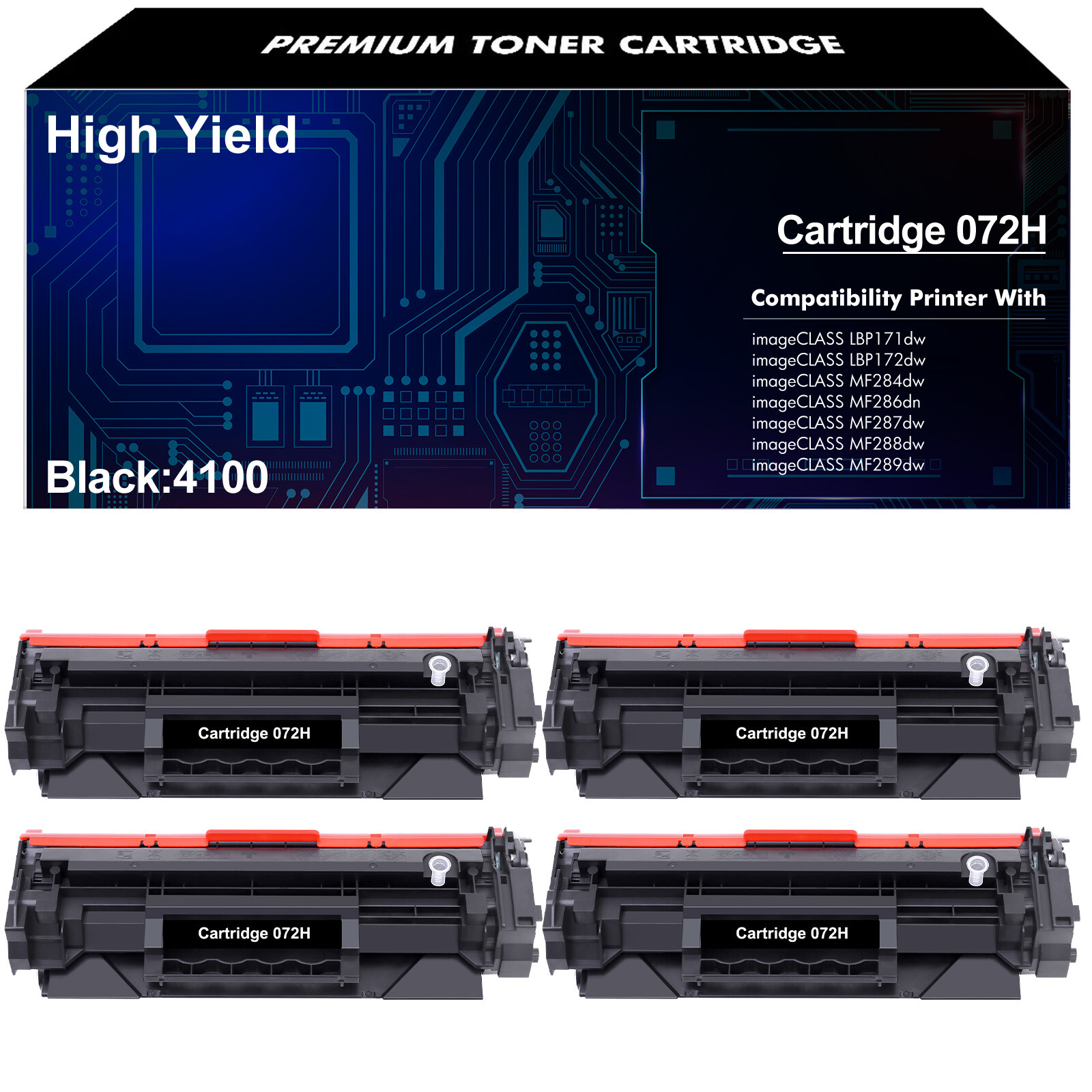 4PK 072H High Yield Toner Cartridge Fit Canon imageCLASS LBP171dw LBP172dw MF280