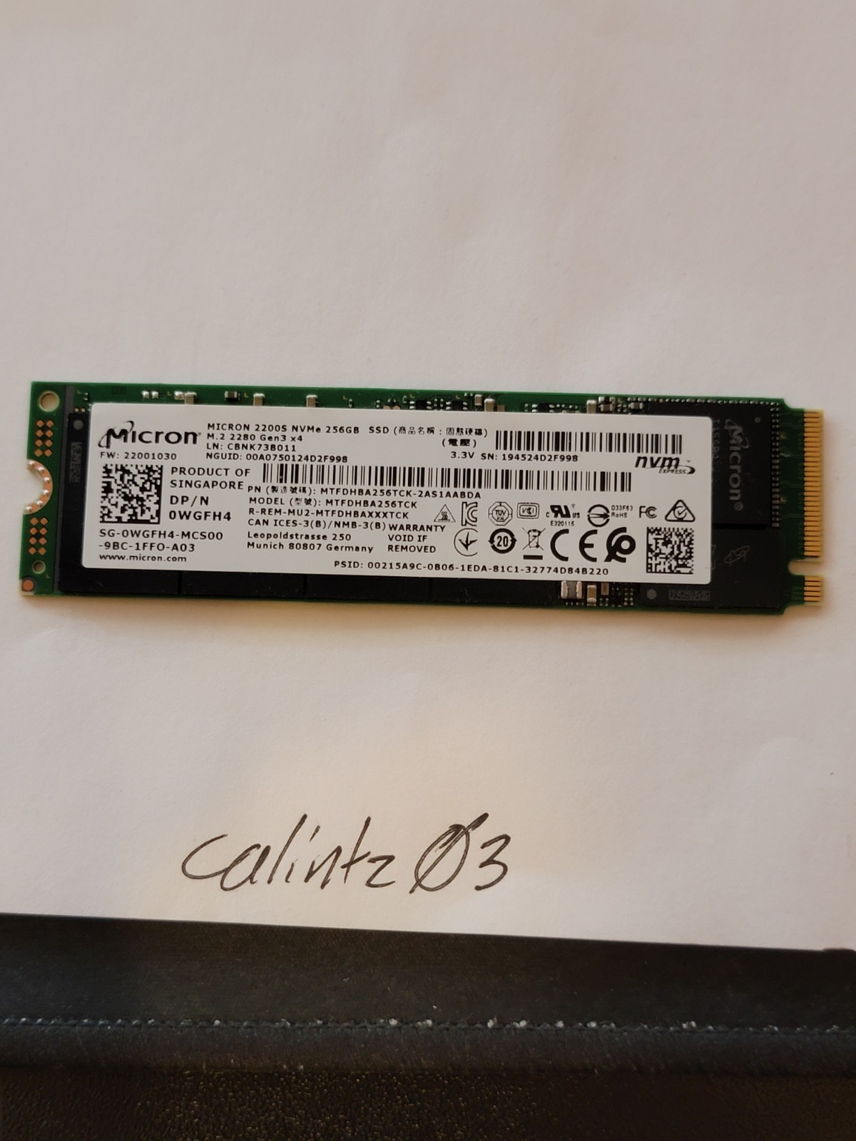 MICRON 2200S 256GB NVMe SSD (MTFDHBA256TCK-2AS1AABDA) - TESTED - 85%