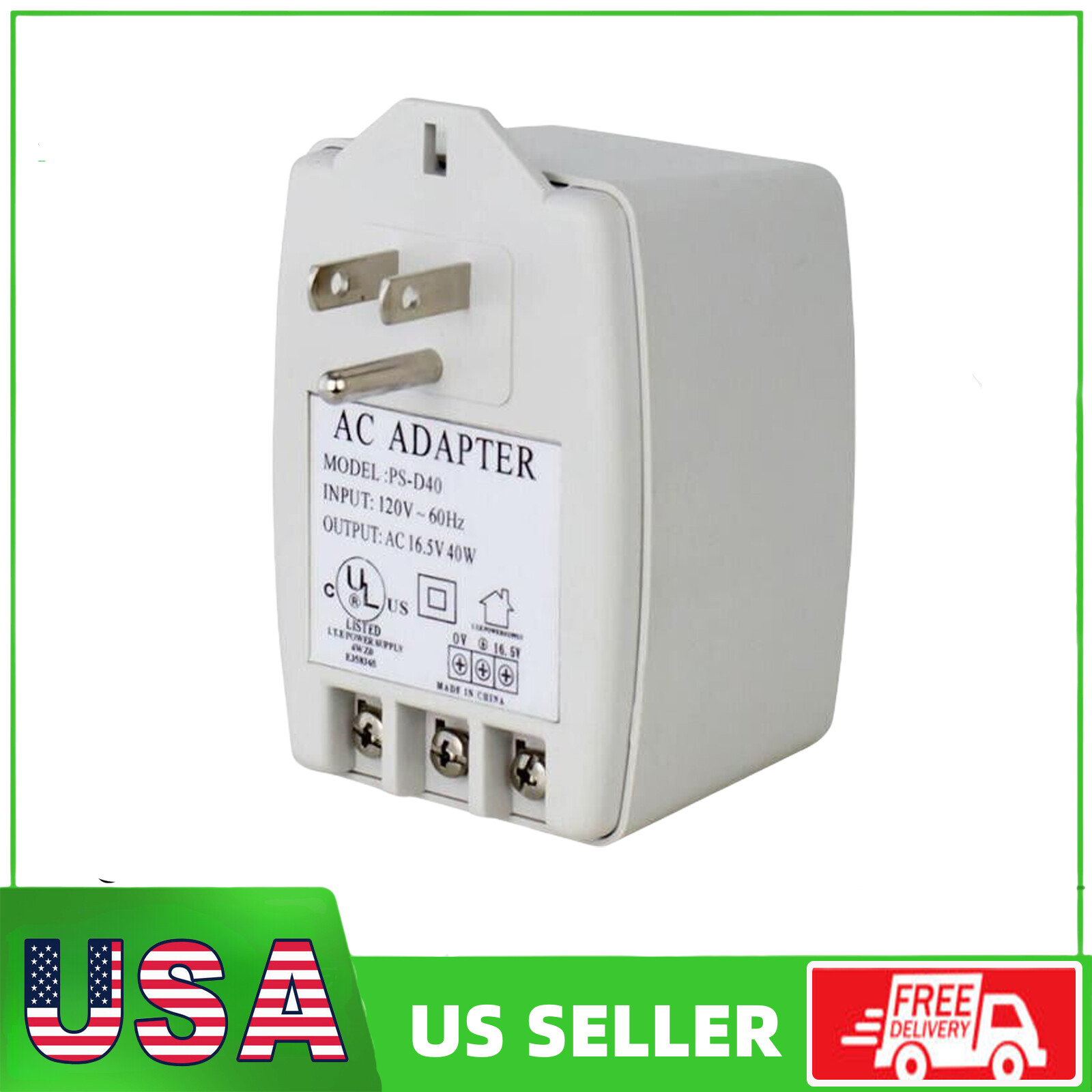 Input 120V AC to 16.5V AC Output power adapter for CCTV IP Camera UL Listed
