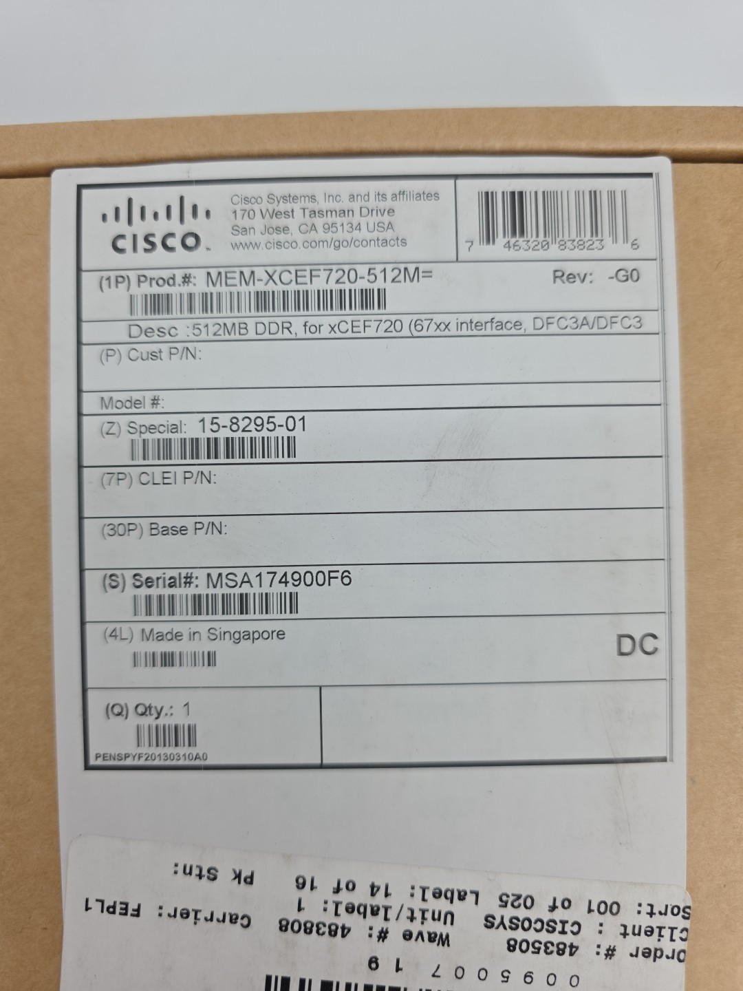 Cisco MEM-XCEF720-512M Cat 6500 512MB DDR xCEF720 (67xx interface 15-8295-01 QTY