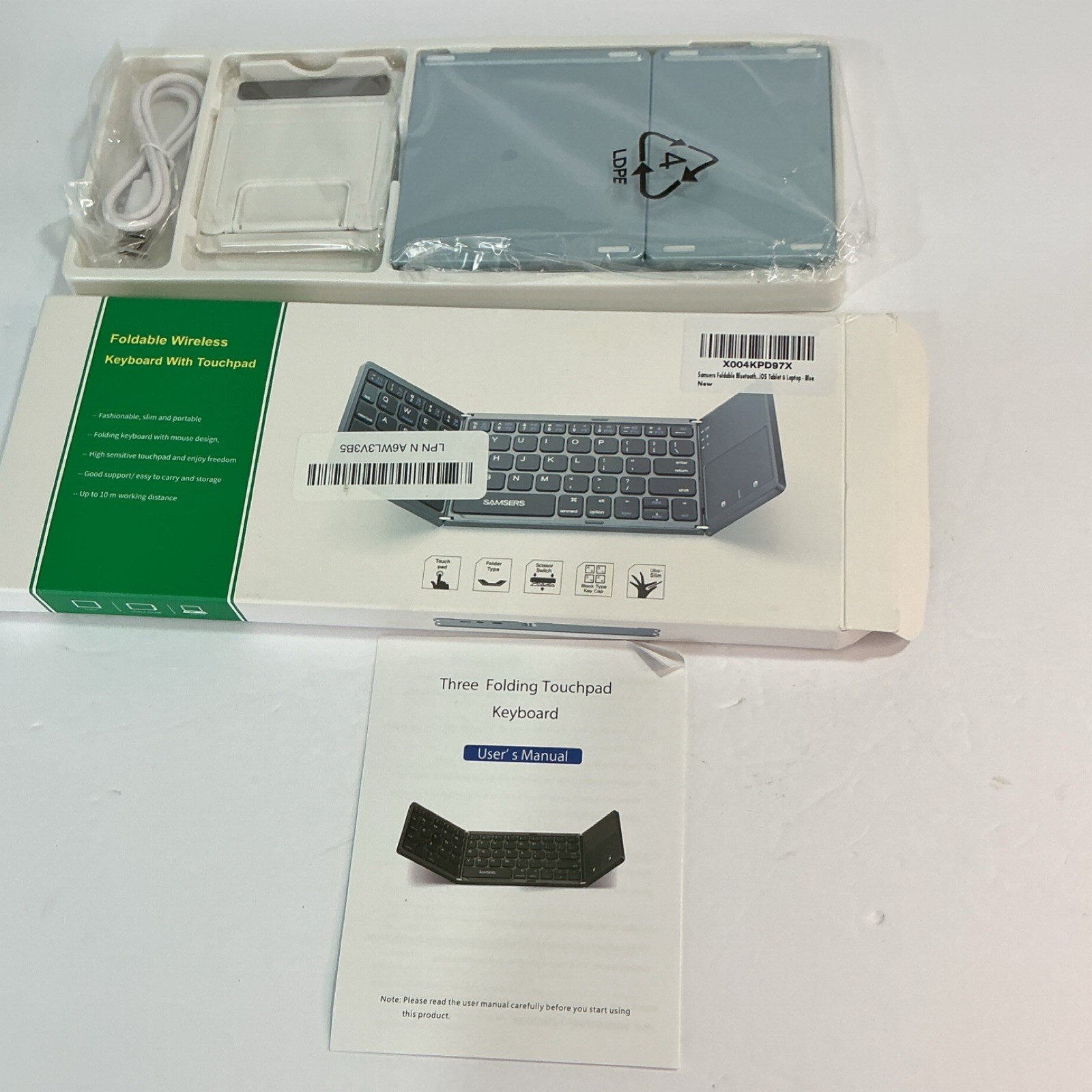 Samsers Three Folding Bluetooth Touchpad Keyboard Ultra Slim Portable Blue
