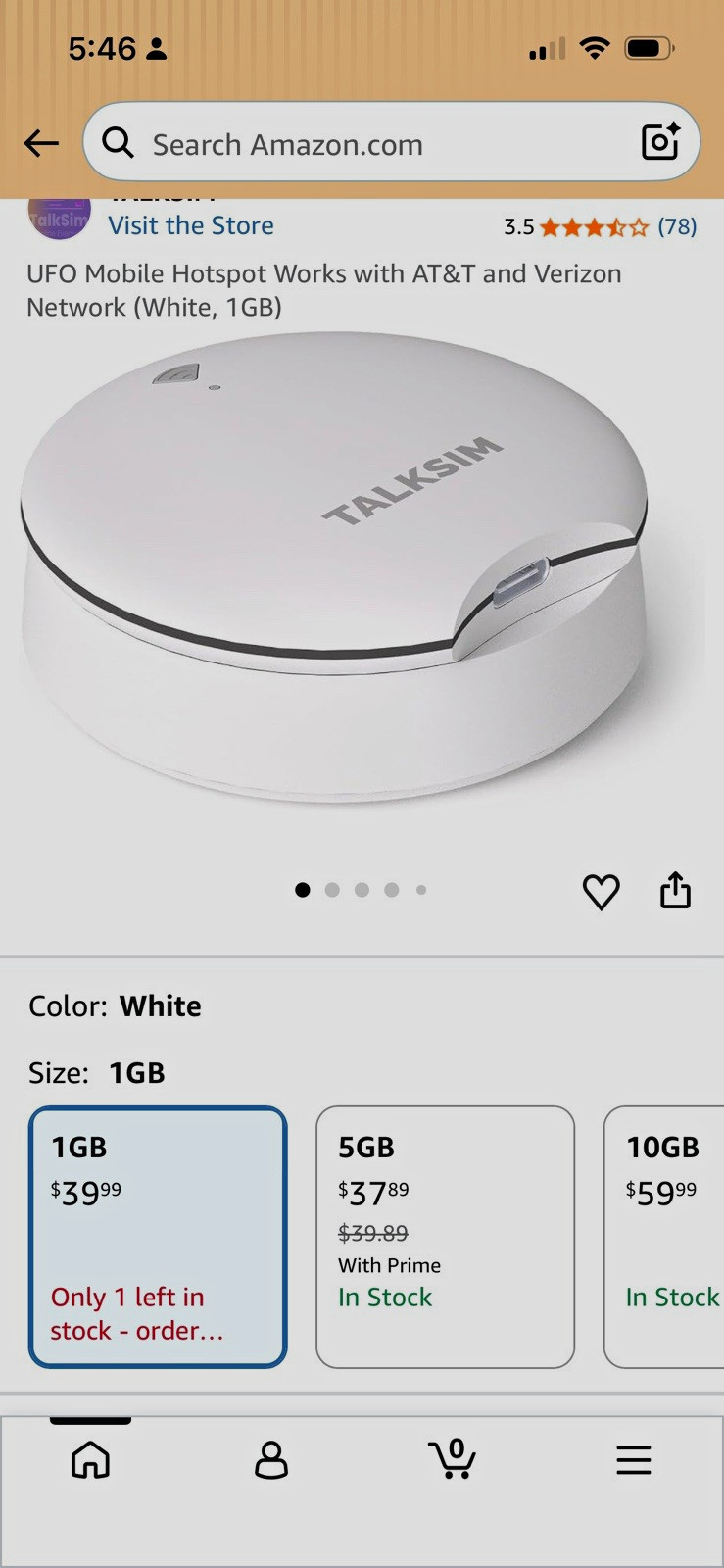 TALKSIM UFO 4G LTE Unlocked Mobile WiFi Hotspot Wi‑Fi 6, White