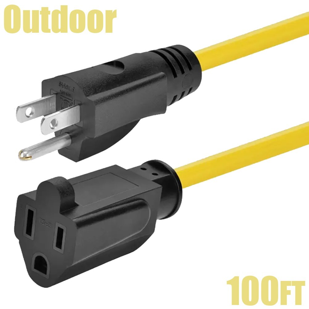 100FT Outdoor Power Cable Extension Cord NEMA 5-15P to NEMA 5-15R 14AWG Yellow