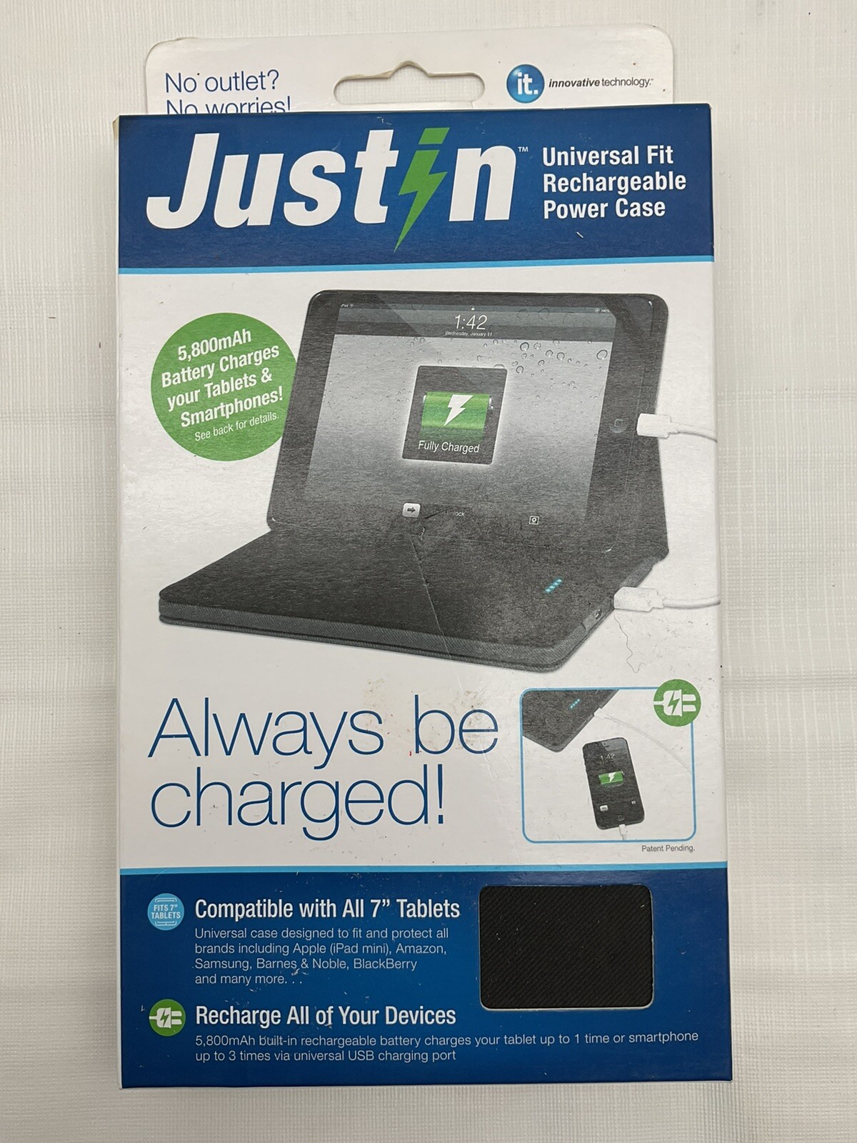 Justin RECHARGEABLE POWER CASE Universal Fit for All 7" Tablets & Smart Phones